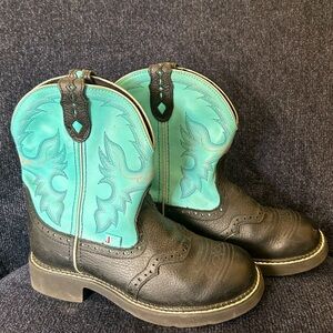 SOLD 😎Justin Gypsy Boots Women Size 7.5 B Black Teal Green Leather Western Style